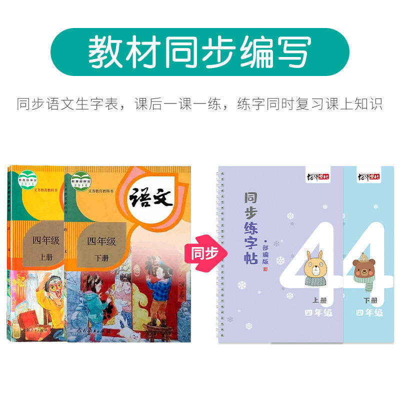 2026部编人教版小学生4四年级上下册语文课本同步凹槽字帖正楷速成临摹练字板写字表生字反复使用练字神器一手好字儿童钢笔练字本,淘宝优惠券,粉丝福利购,淘宝优惠卷