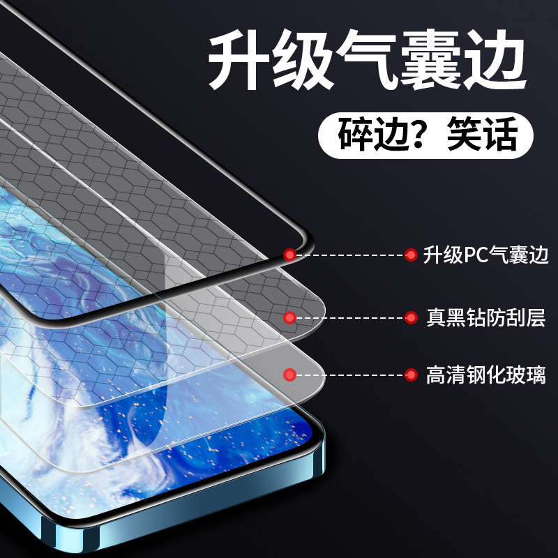 苹果13钢化膜iphone13promax气囊膜手机膜13pro保护13mini防窥防偷窥全屏max全包por包边ip刚化十三防摔P迷你 - 图2