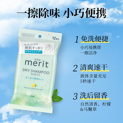 日本花王merit头发湿巾刘海去油干式洗发湿巾免洗清洁除汗味干洗 - 图0