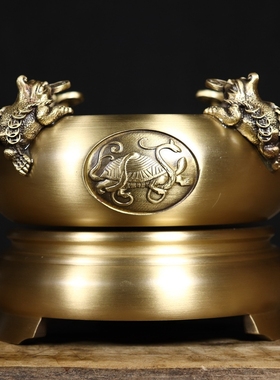 纯铜四方来财金蟾聚宝盆摆件可转动家居办公室店铺装饰品开业送礼