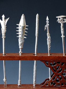 百顺堂 纯银摆件 纯手工足银制国风十八般兵器盔甲套装 刀枪剑戟