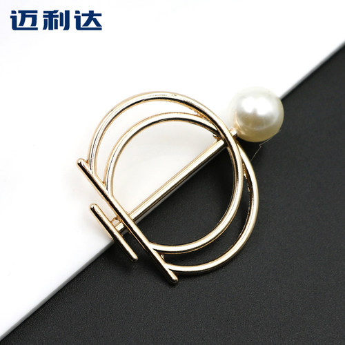 金属珍珠环扣韩版开衫丝巾披肩打结扣纽扣别针三档扣袖扣装饰钮扣 - 图1