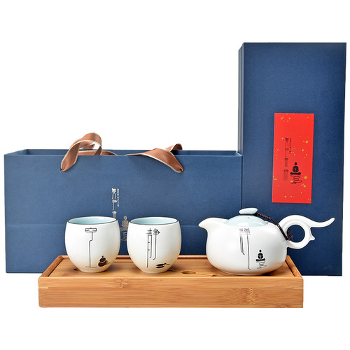 君器中式功夫茶具套装家用简约陶瓷泡茶壶办公室一壶两杯礼盒装 - 图3