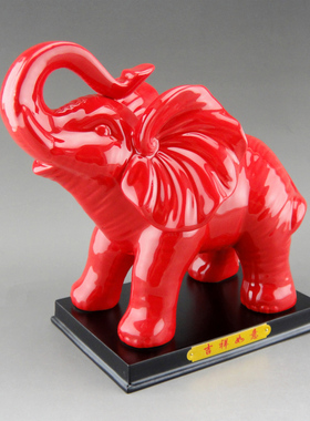 陶瓷开业电视柜新婚红色大象摆件