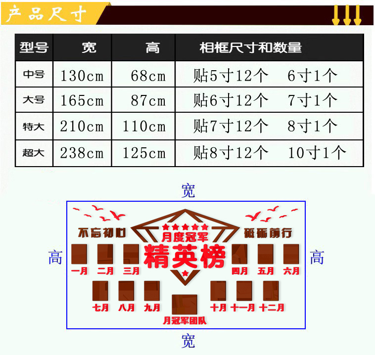 亚克力立体月度冠军精英榜公司办公室励志相框照片墙贴英雄业绩榜 - 图1