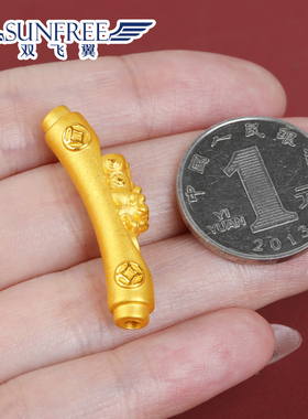 3D硬金弯管貔貅足金999招财口衔钱币手链黄金转运珠本命年红绳女