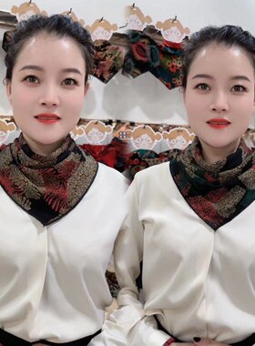 新款秋冬澳绒棉护颈围脖女双面百搭三角巾假领保暖时尚双排扣围巾