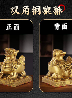 黄铜貔貅公母摆件一对开招财如意镇过驱单双角宅光邪办公室开业礼