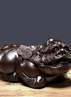 黑檀木雕旺财貔貅开招财镇驱的辟过家邪光宅实木摆件客厅红木装饰