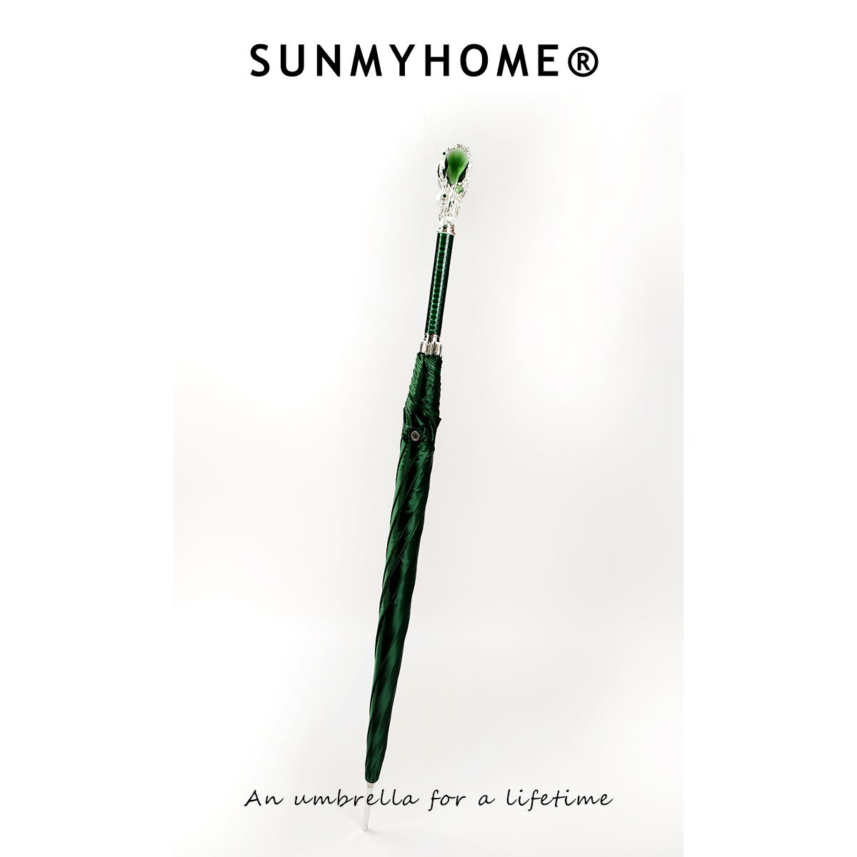 SUNMYHOME®蜂窝纹翡冷翠绿宝石雨伞长柄伞复古高档商务伞男晴雨伞 - 图2