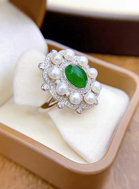 淡水迷你扁圆珍珠纯银女锆石戒指