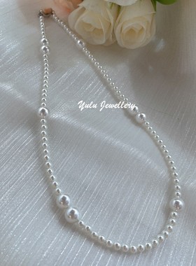 母贝珍珠正圆大小间隔锁骨项链