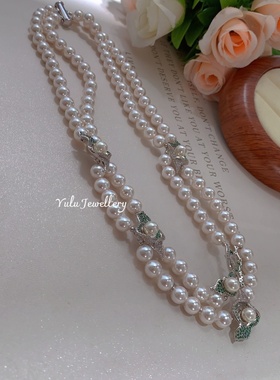 母贝珍珠郁金香法式双层项链