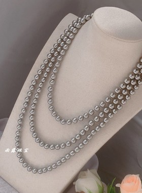 母贝珍珠灰色系正圆强光毛衣链