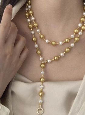 白色金色施家玻璃珍珠项链手链