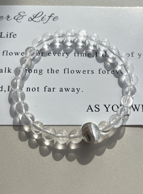 S925纯银猫眼珠白水晶手串黑色尖晶石简约气质叠戴弹力手链女