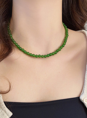 绿色玉髓翡翠色系串珠新中式项链