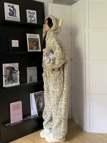 Милый коралловый комбинезон, зимняя утепленная пижама, зимний утепленный бархатный банный халат