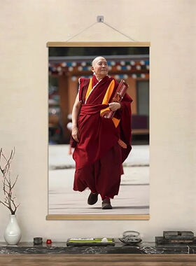 中古风人物画像装饰画免打孔防水挂画办公室中堂木质卷轴