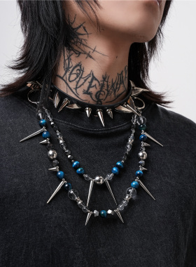 LOVEISWAR【蓝冰】原创设计朋克风y2k铆钉串珠重工手作项链男女