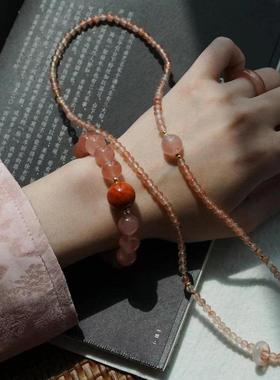 南红飘花玛瑙项链新中式设计