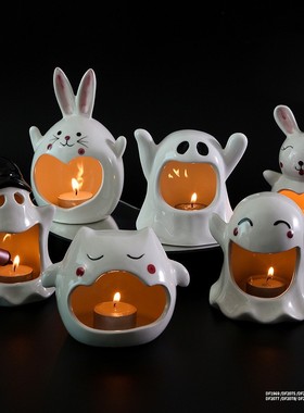 七夕礼物创意可爱幽灵陶瓷烛台摆件个性防飞灰客厅实用烟灰缸摆设
