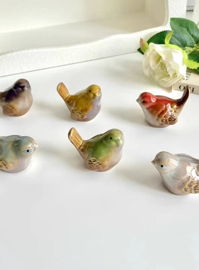 鸟语花香陶瓷窑变小鸟摆件复古欧式中式怀旧花园庭院桌面窗台装饰