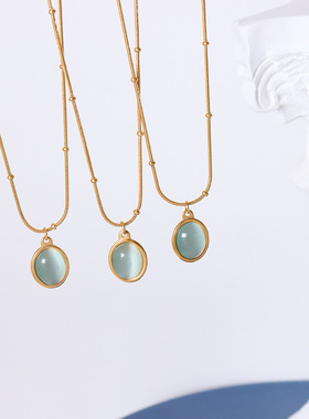 法式复古钛钢18K镀金猫眼石项链