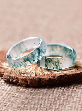 水草玛瑙民族风天然戒指纹理各异