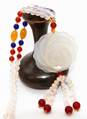 天然玛瑙红毛衣项链白色花瓣吊坠女长款民族风韩国时尚秋冬配饰