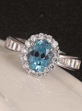 托帕石女纯银瑞士蓝气质彩宝戒指