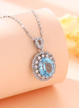 托帕石女纯银大宝石吊坠项链折扣