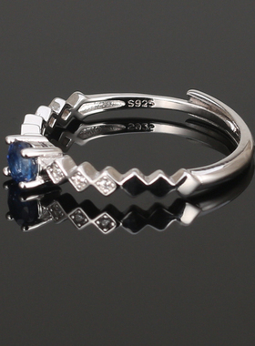 天然蓝宝石女纯银气质戒指