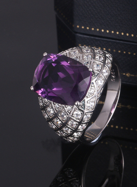 欧美重工闭口指环天然紫晶豪华