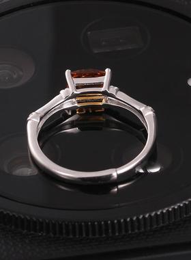 新款竹节戒指女天然黄晶纯银气质