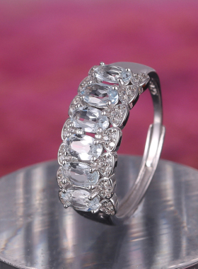 天然彩宝女纯银时尚海蓝宝排戒