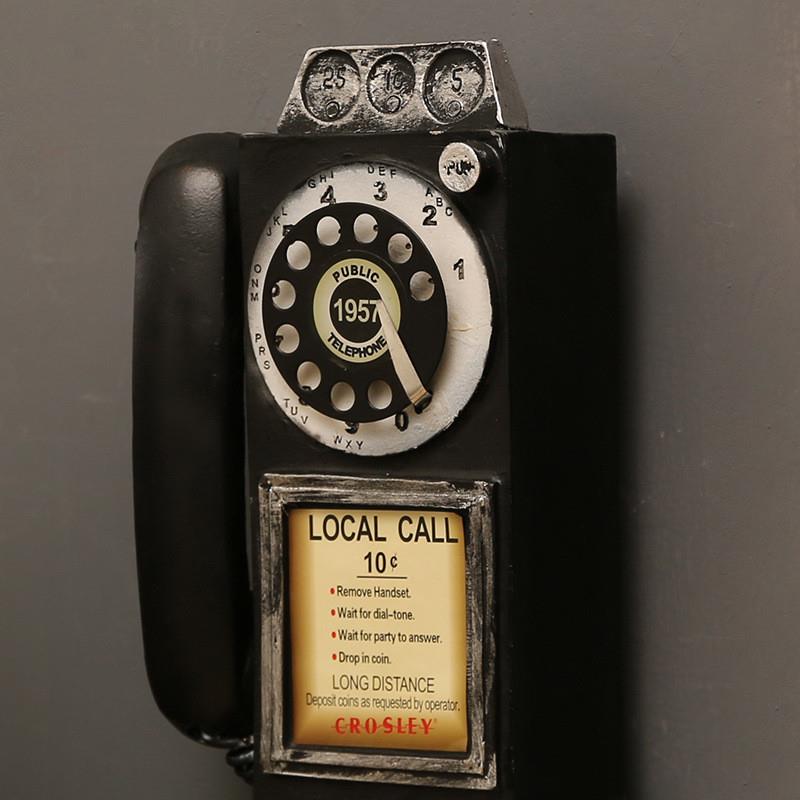 复古树脂电话机摆件壁饰创意咖啡厅墙壁装饰品挂件桌面工艺品摆设-图2