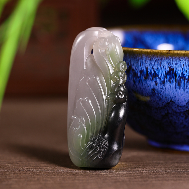 Hehe jade Hetian jade smoke green ink jade phoenix pendant emerald jade phoenix pendant neck pendant children's gift