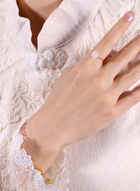 和合玉器和田玉羊脂白玉18k金镶玉玉珠钻石戒指黄金镶钻指环手饰