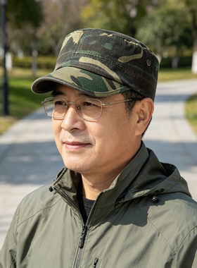 中老年男士做旧迷彩帽子平顶帽户外出行钓鱼耐磨遮阳帽子