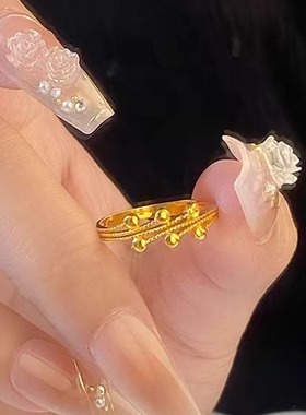 纯金戒指足金24k黄金珠活口指环