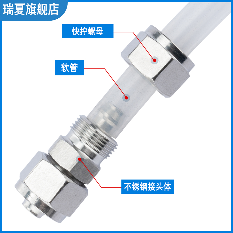 304不锈钢快拧接头 变径直通中间快拧接头 异径四氟软管 PU管接头