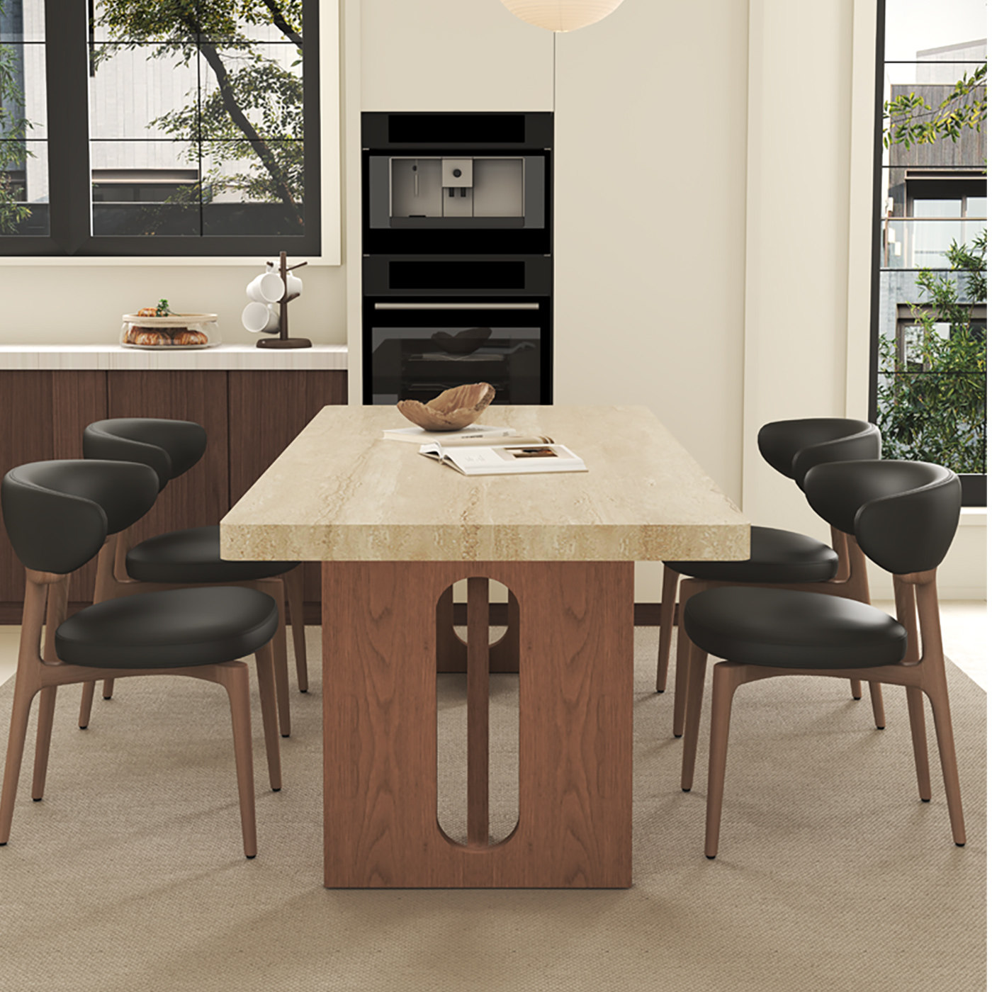 意式轻奢洞石岩板餐桌椅组合家用现代极简小户型长方形下挂饭桌,淘宝优惠券,粉丝福利购,淘宝优惠卷