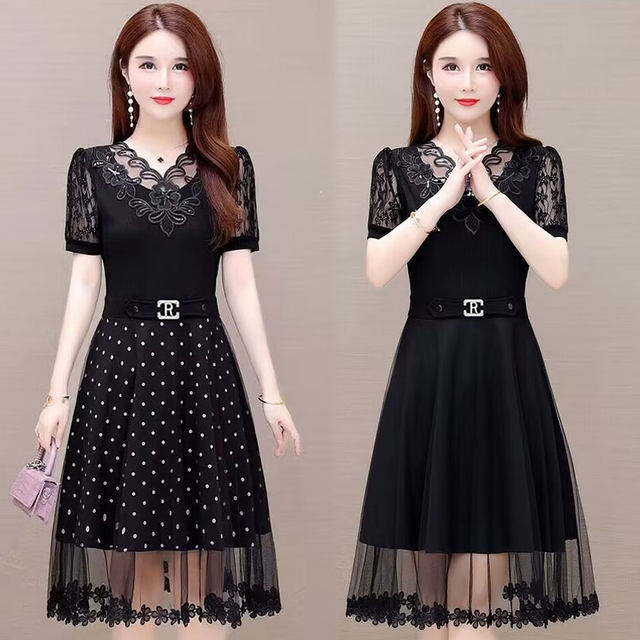 Korean style A-line skirt black waist slimming plus size