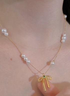 欧比雅比法式温柔蝴蝶结项链小众设计感高级轻奢气质百搭05345