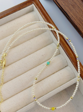 欧比雅比彩色米珠项链女轻奢小众手工串珠高级感锁骨链颈链24478