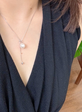 原创S925银项链女小众设计抽拉珍珠流苏长款锁骨链轻奢高级感8818