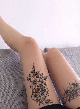 酷玩天下纹身贴黑色花朵 防水玫瑰牡丹 花鸟儿女遮伤疤纹身贴纸