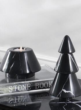 侘寂风样板间软装大理石烛台摆件