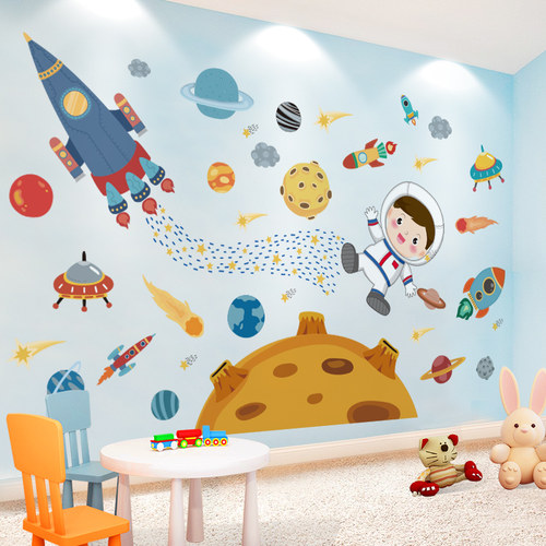 卡通贴纸幼儿园环创太空主题墙贴画成品儿童房卧室教室墙面装饰画 - 图2
